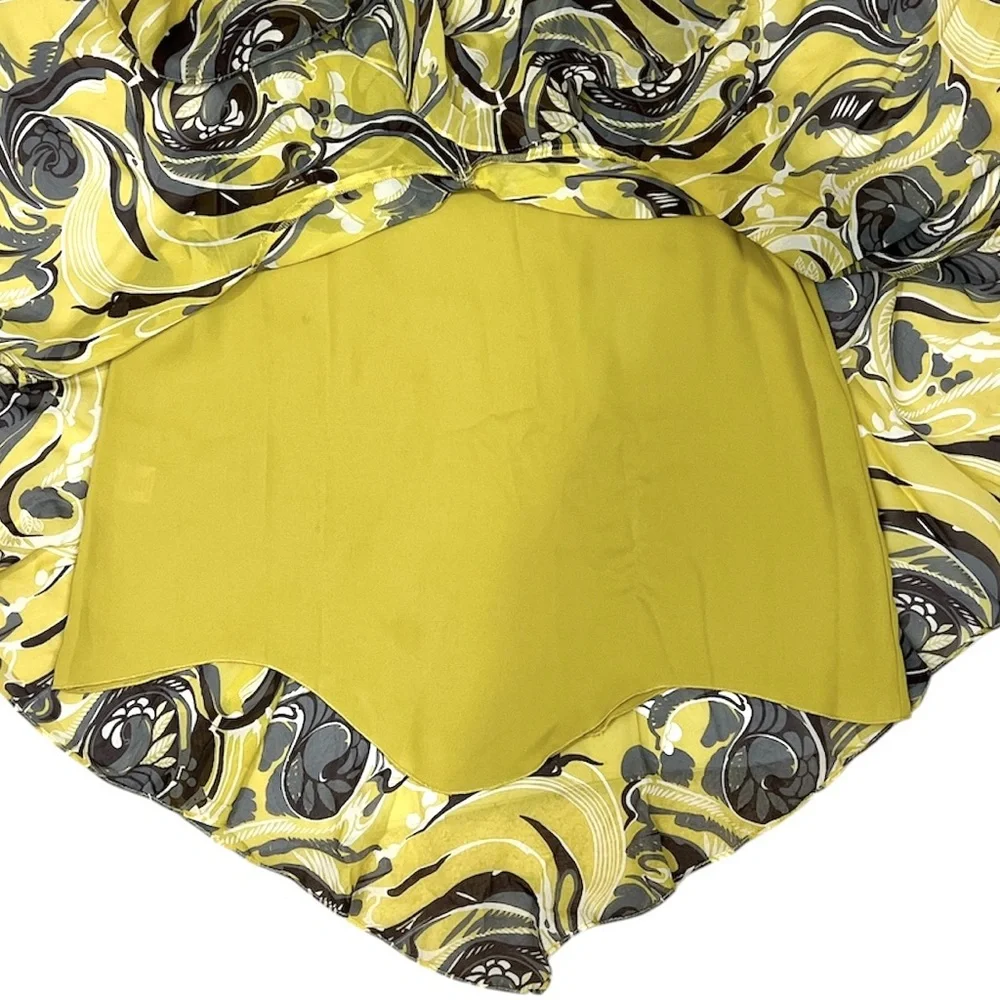 Vintage BCBG Maxazria Y2K Chartreuse Psychedelic Paisley Silk Art Deco Dress